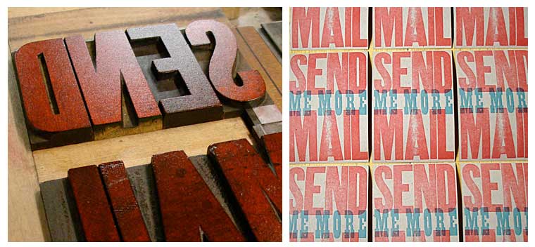 letterpress printed send more mail